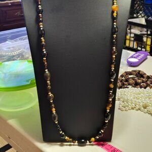Vintage Brown and Black Plastic  Beaded Necklace
